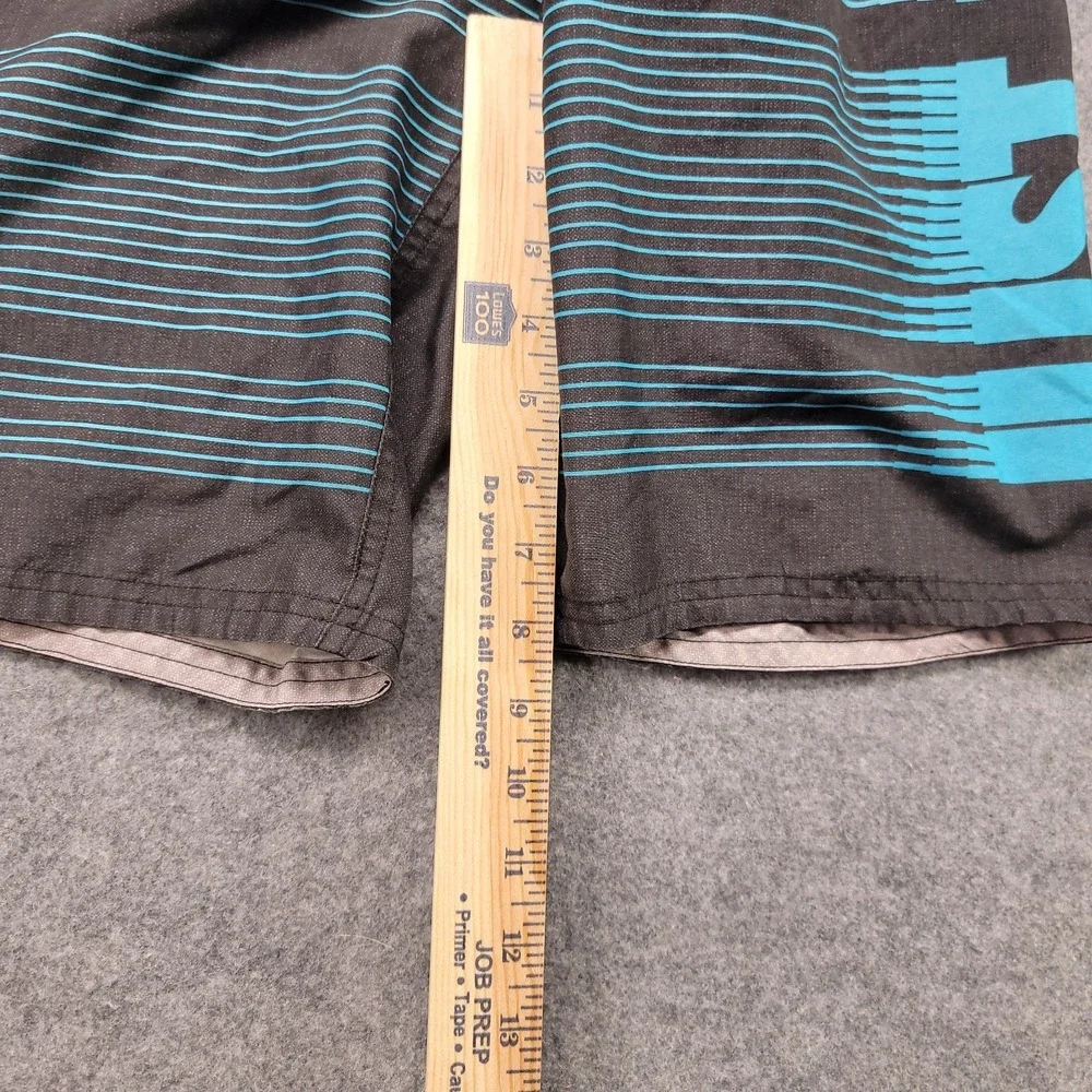 Nike Boys Board Shorts L Just Do It Black Gray Blue Striped Drawstring Pocket